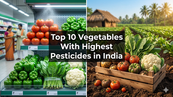 Vegetables with high pesticide residue in India showing comparison between conventional and organic produce