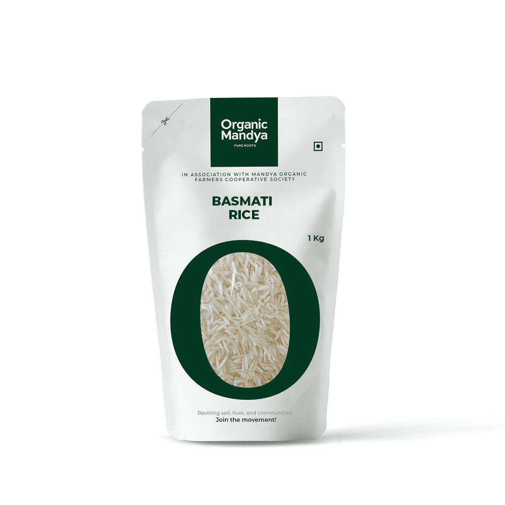 Organic Basmati Rice Basmathi rice (1kg) front - Organic Mandya