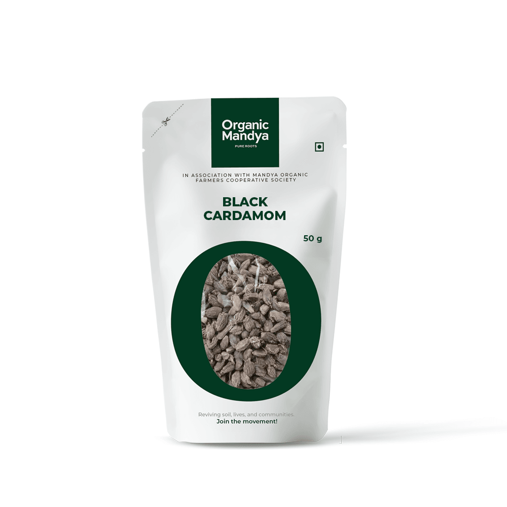 Organic Black Cardamom  Black Cardomom (50g)  Front -Organic Mandya