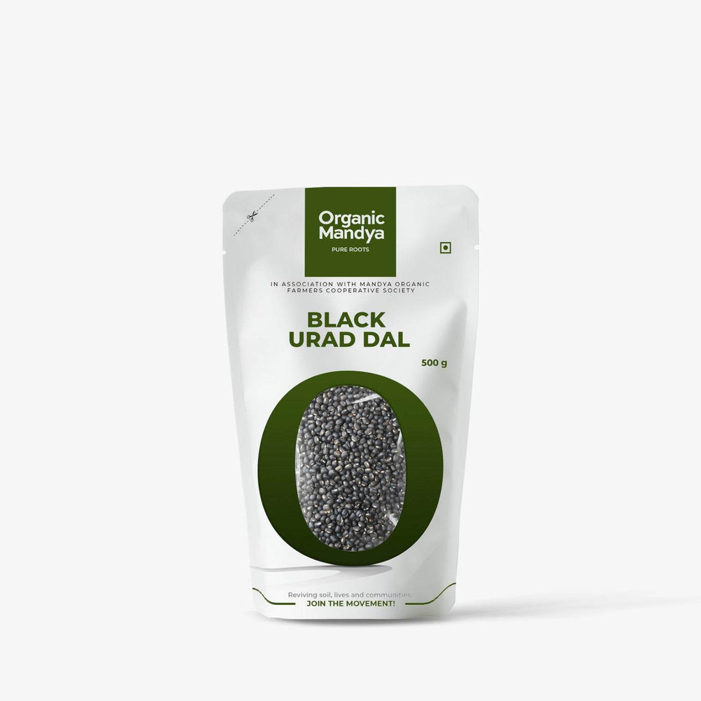 Organic Black Urad Whole Black Urad Dal- 500g Front - Organic Mandya