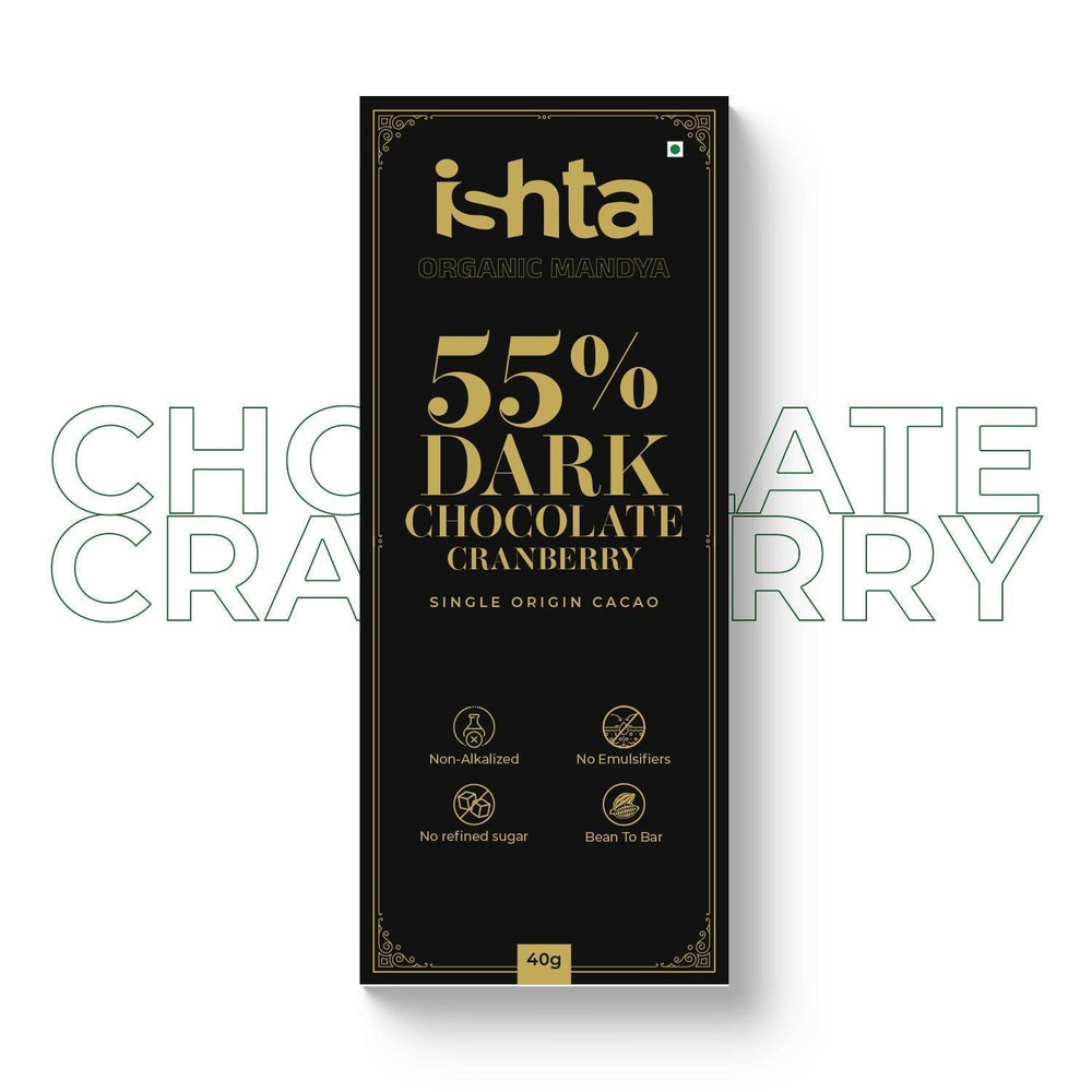 55% Dark chocolate with Cranberry (40g) 55% Dark chocolate with Cranberry (40g) - Organic Mandya