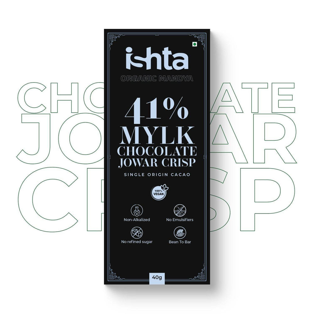 41% Mylk Chocolate with Jowar crisp (40g) 41% Mylk Chocolate with Jowar crisp (40g) - Organic Mandya