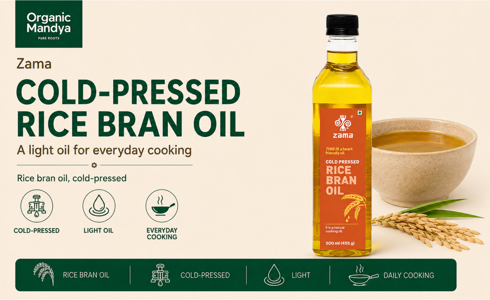 Cold Pressed Rice Bran Oil 1L from Zama | Healthy Cooking Oil Online cold pressed rice bran oil