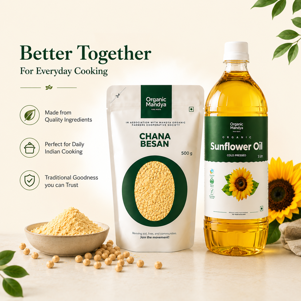 Organic Mandya Monsoon Bajji Bonda – Cold Pressed Sunflower Oil & Besan Combo Organic Mandya Monsoon Bajji Bonda – Cold Pressed Sunflower Oil & Besan Combo