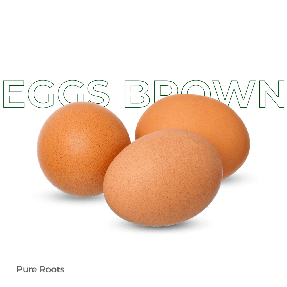 Eggs - Brown Only For (Bengaluru) Three brown eggs on a white background with 'EGGS BROWN' text above.