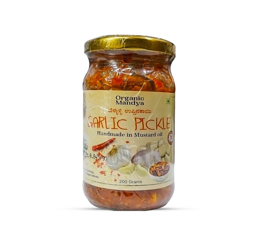 Organic Garlic Pickle Garlic Pickle 200g front- Organic mandya