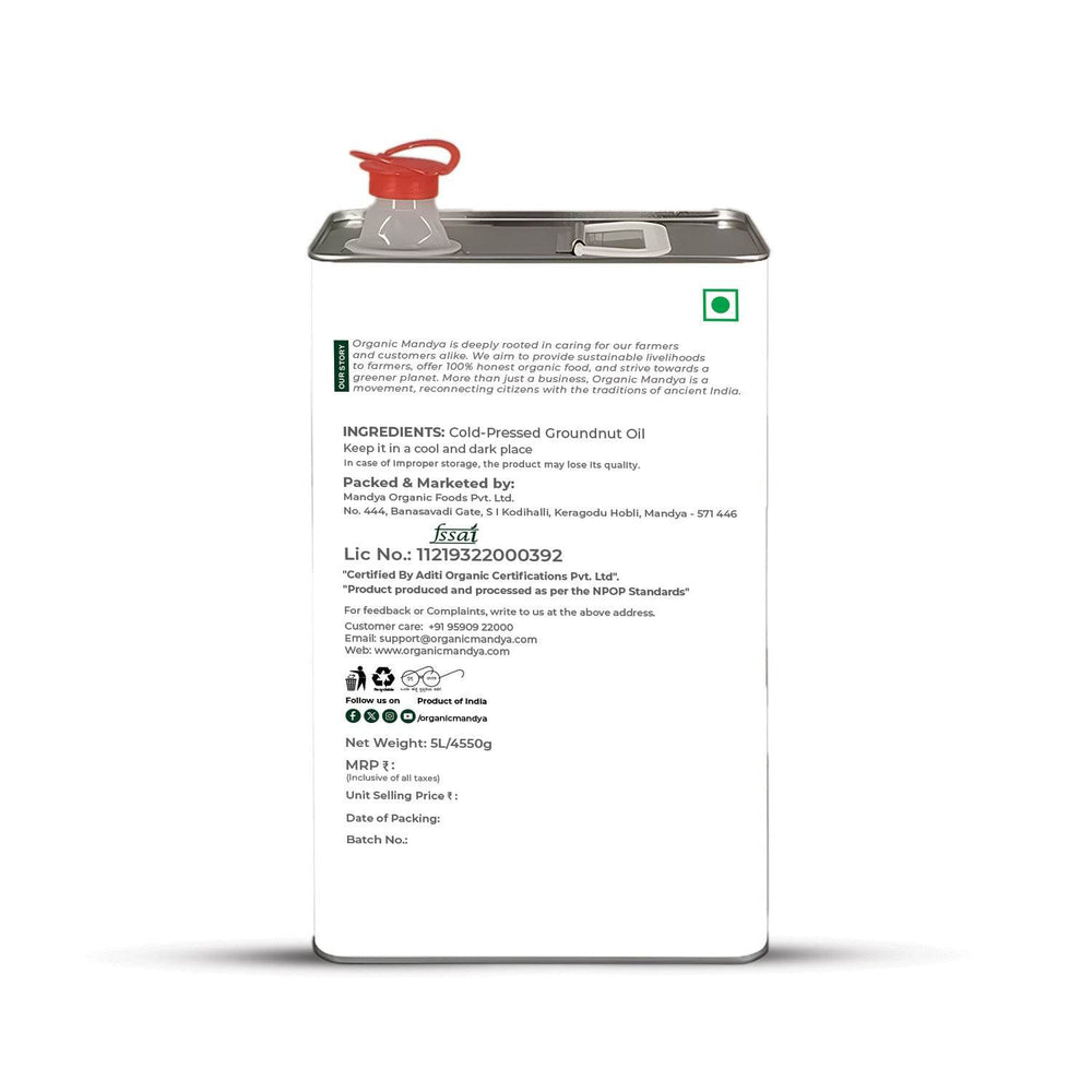 Cold Pressed - Groundnut Oil Groundnut oil 5lts Back