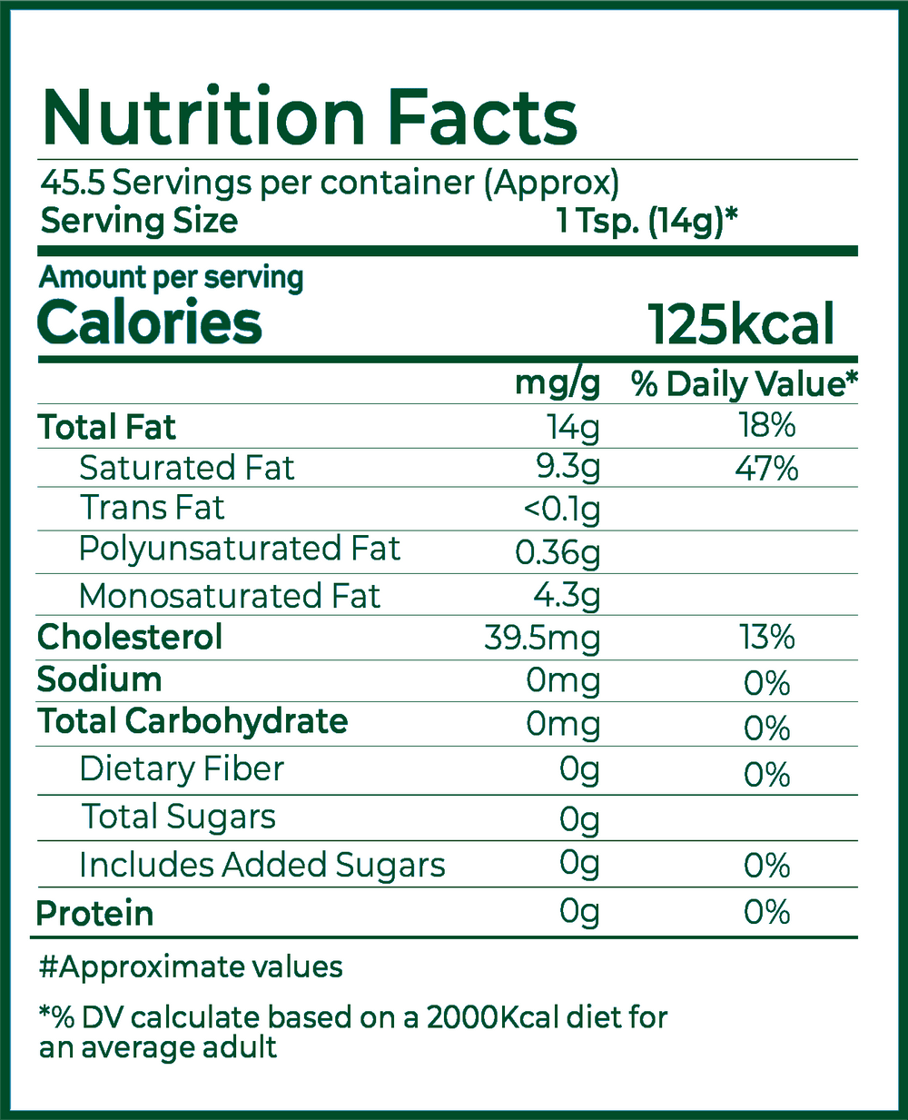 A2 Desi Cow Ghee A2 desi cow ghee nutritional facts