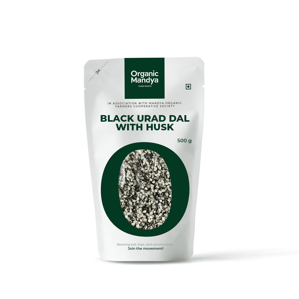 Organic Black Urad Dal With Husk Black Urad Dal With Husk 500g Front- Organic Mandya