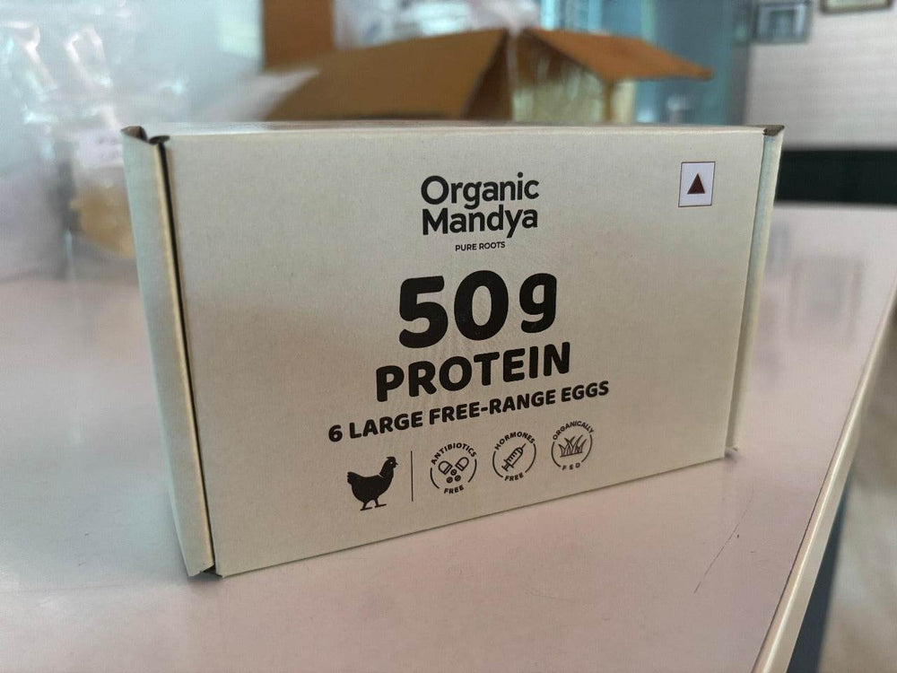 Eggs - Brown Only For (Bengaluru) Box of Organic Mandya protein with brown egg count on a surface