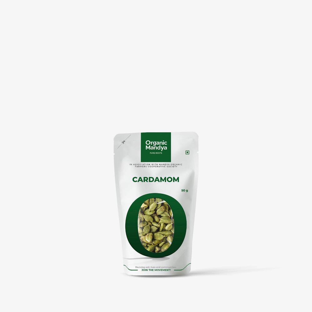 Organic Cardamom Cardamom 50g Front - Organic Mandya