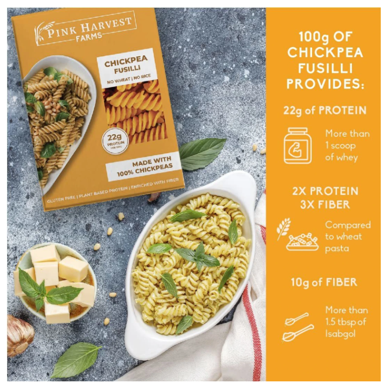 Chickpea Fusilli Pasta 200g from Pink Harvest | High Protein Pasta Pink Harvest Chickpea Fusilli Pasta 200g