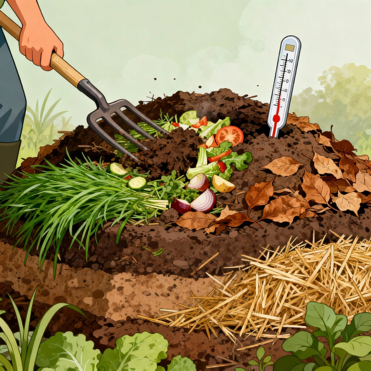 Fast Composting at the Farm Using Green and Dry Leaves