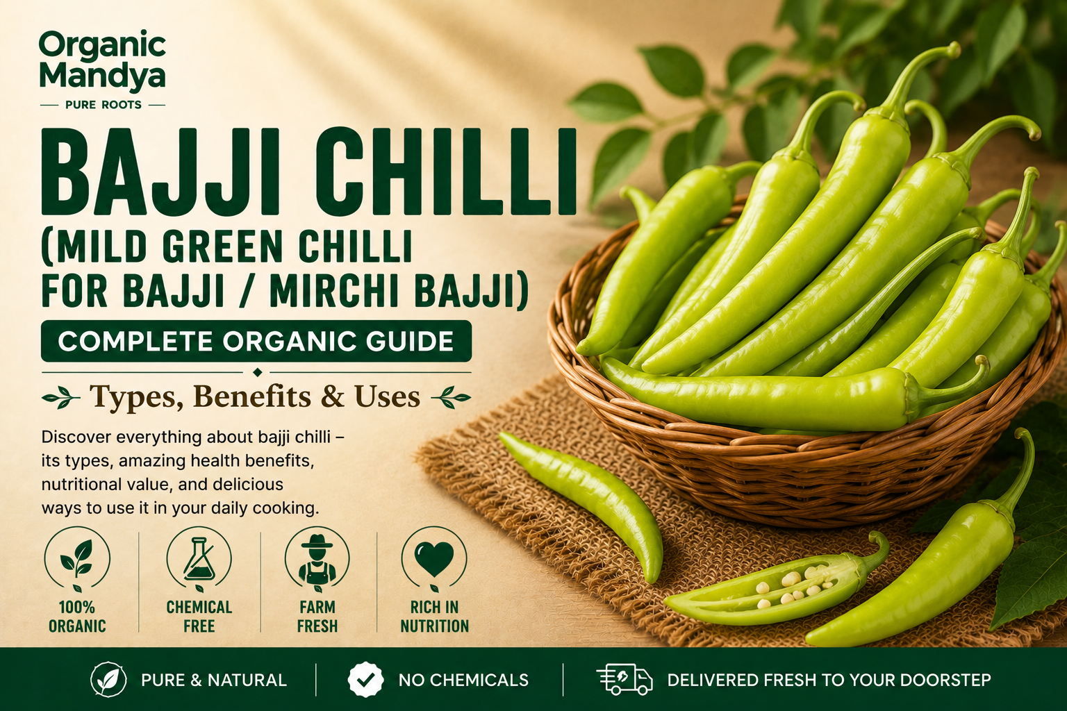 Organic Mandya Bajji Chilli (Mild Green Chilli for Bajji / Mirchi Bajji): Complete Organic Guide | Types, Benefits & Uses