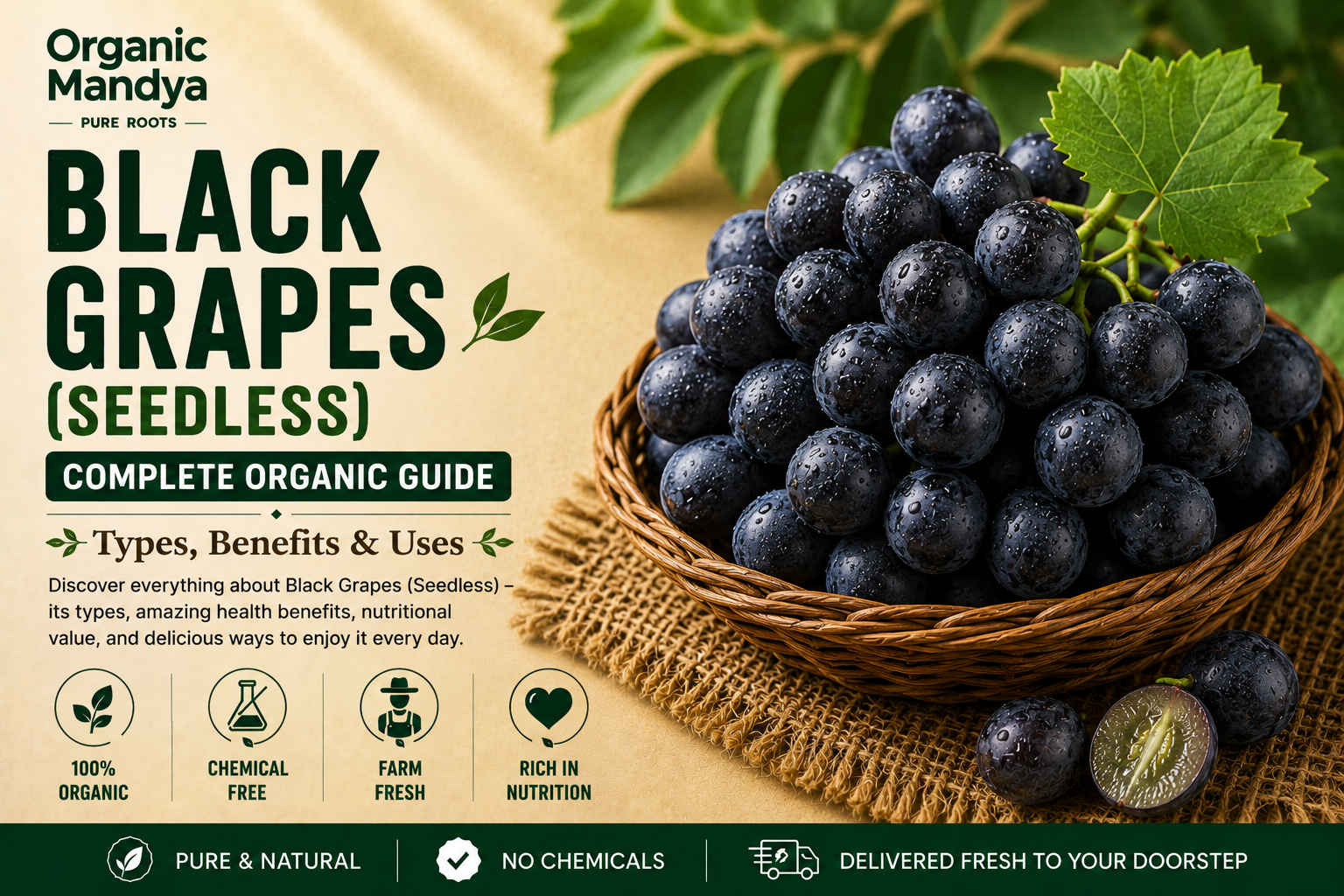 Organic Mandya Black Grapes (Seedless): Complete Organic Guide | Types, Benefits & Uses