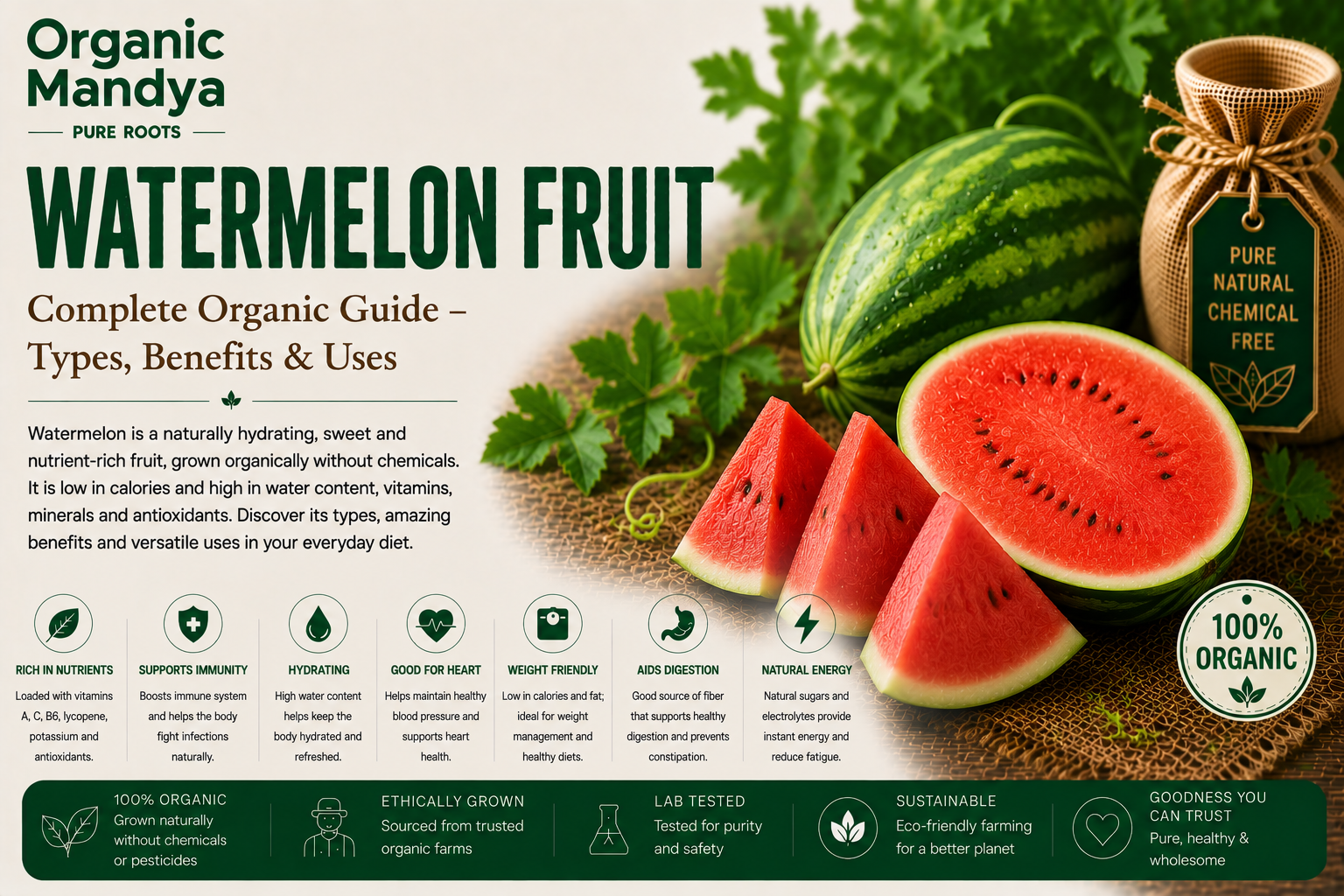 Organic Mandya Watermelon Fruit : Complete Organic Guide | Types, Benefits & Uses