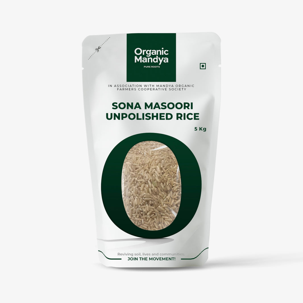 Organic Mandya Sona Masoori Unpolished Rice Front - 5kg