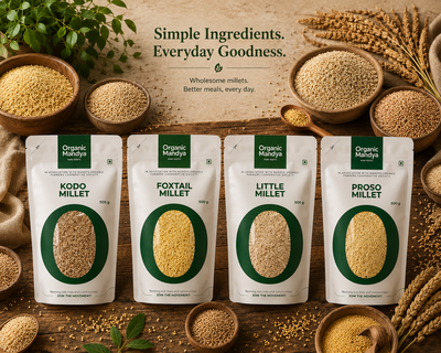 Organic Mandya  Healthy Millets Combo – Kodo Millet, Foxtail Millet, Little Millet & Proso Millet