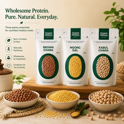 Organic Mandya  Protein Pulses Combo – Brown Chana, Moong Dal & Kabuli Chana