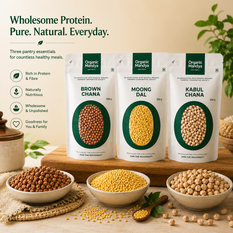 Organic Mandya  Protein Pulses Combo – Brown Chana, Moong Dal & Kabuli Chana