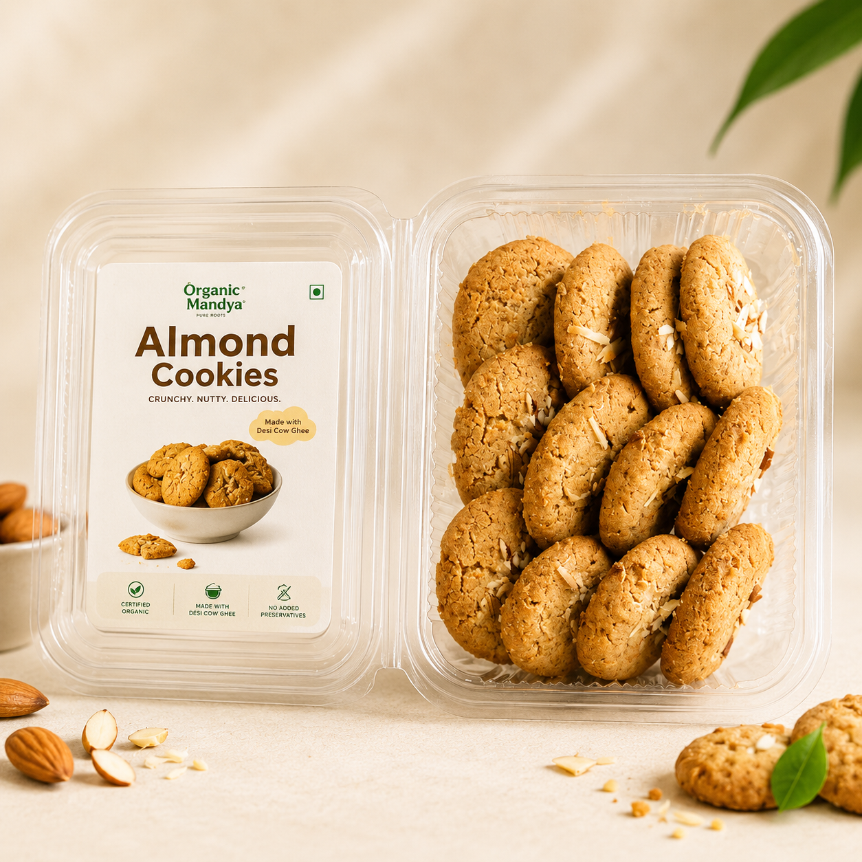 Organic Mandya Almond Cookies (100g) – Healthy Crunchy Badam Biscuits