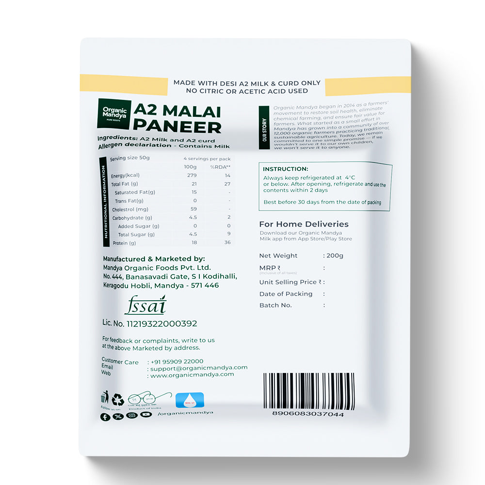 A2 Malai Paneer – Organic Fresh Desi Cow Milk Paneer
