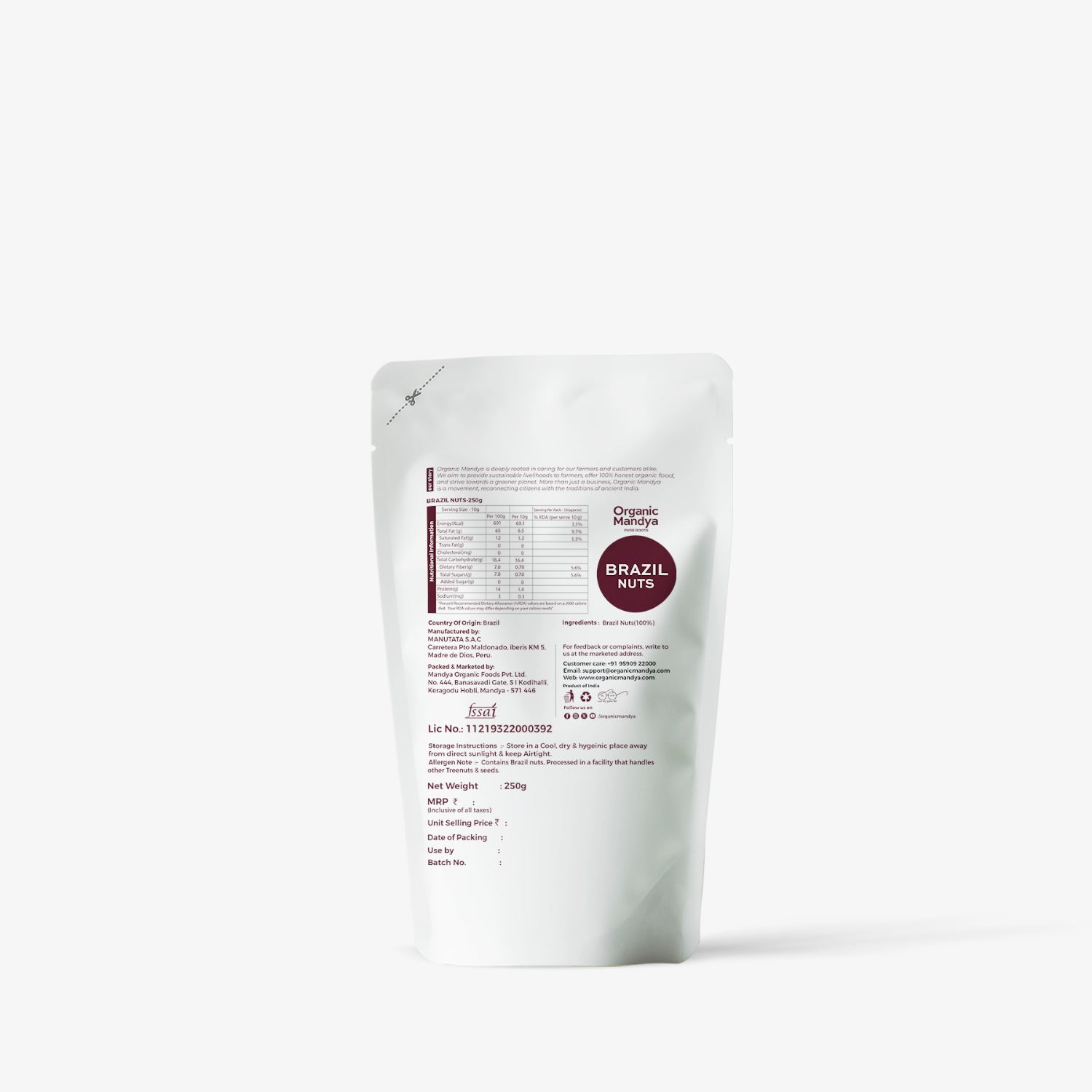 Brazil nuts (250g) backside Packaging with product specifications