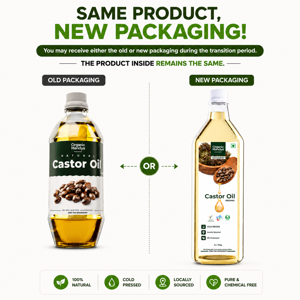 Organic Mandya Cold Pressed Castor Oil (Arandi Ka Tel) for Hair & Skin
