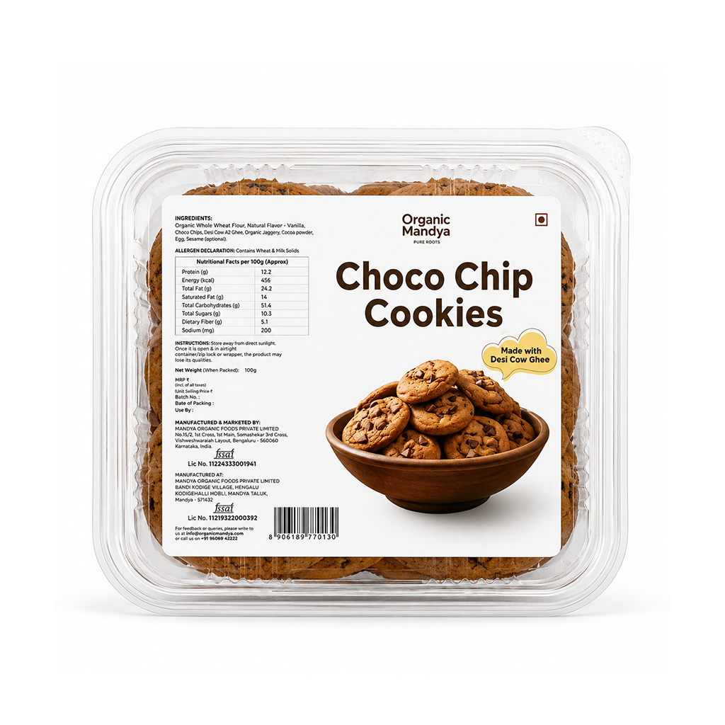 Organic Mandya Choco Chip Cookies (100g) – Crunchy Chocolate Chip Biscuits