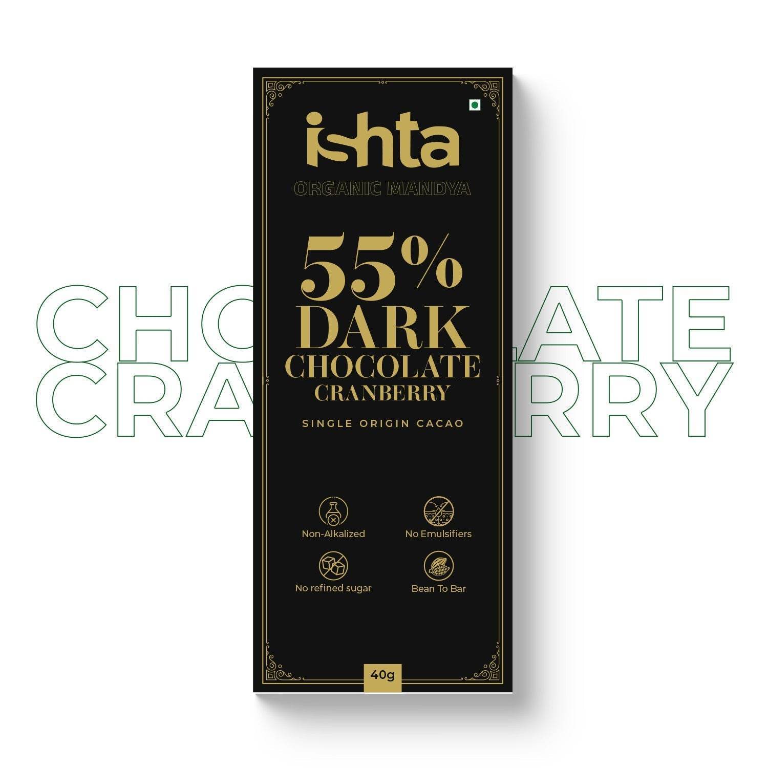 55% Dark chocolate with Cranberry (40g) - Organic Mandya