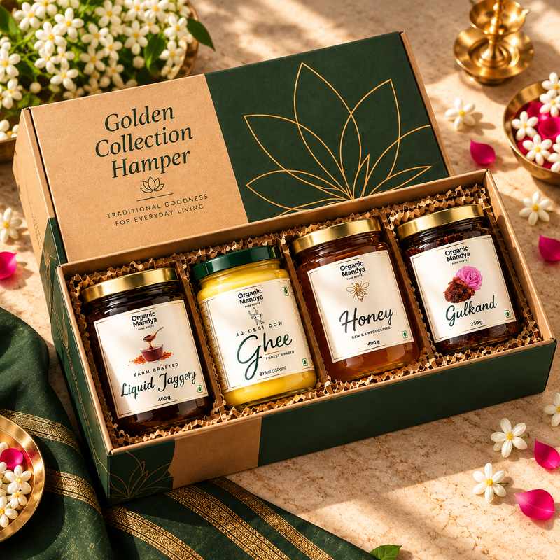 Golden Collection Gift Hamper | A2 Ghee, Honey, Honey Gulkand & Joni Bella