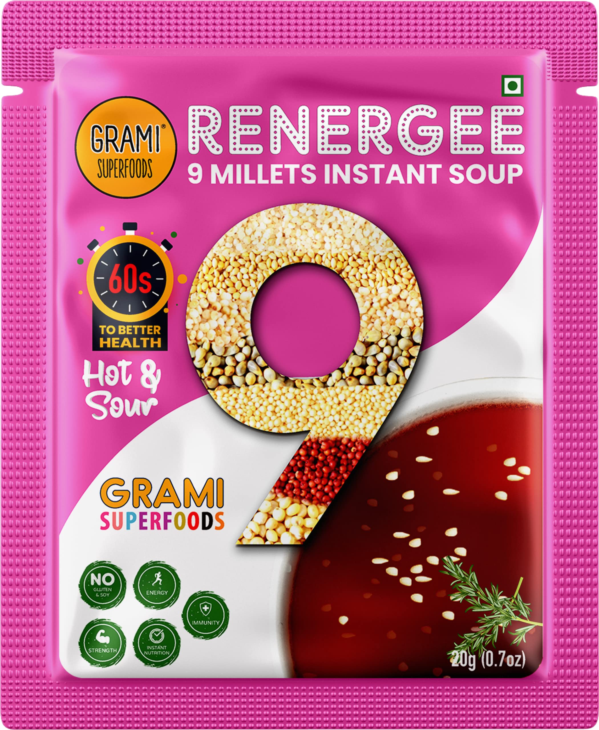 Grami Renergee 9 Millet Instant Hot & Sour Soup 20g