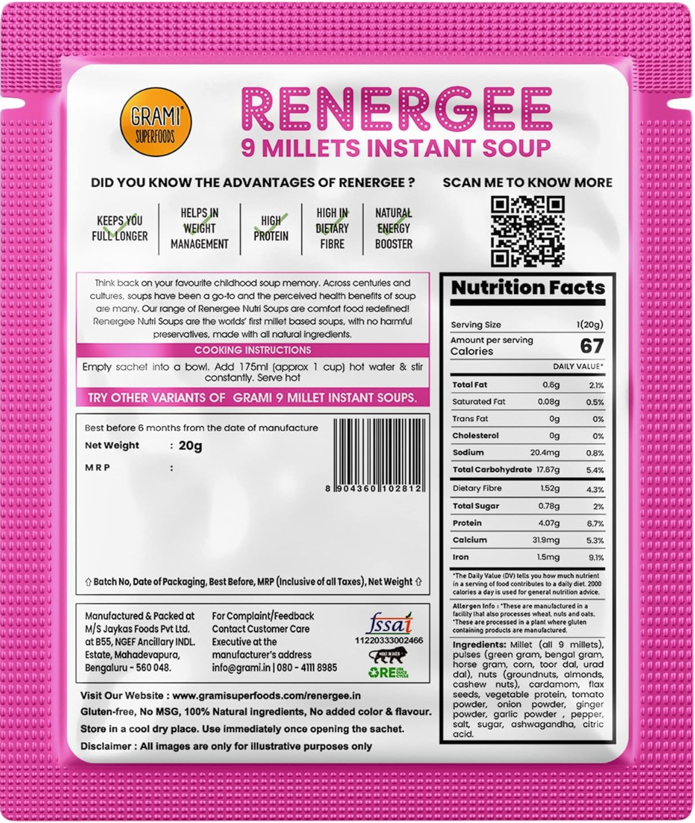 Grami Renergee 9 Millet Instant Hot & Sour Soup 20g