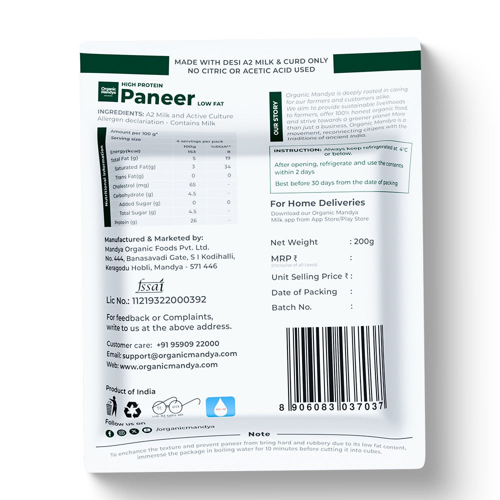 A2 Paneer High Protein - Low Fat Paneer