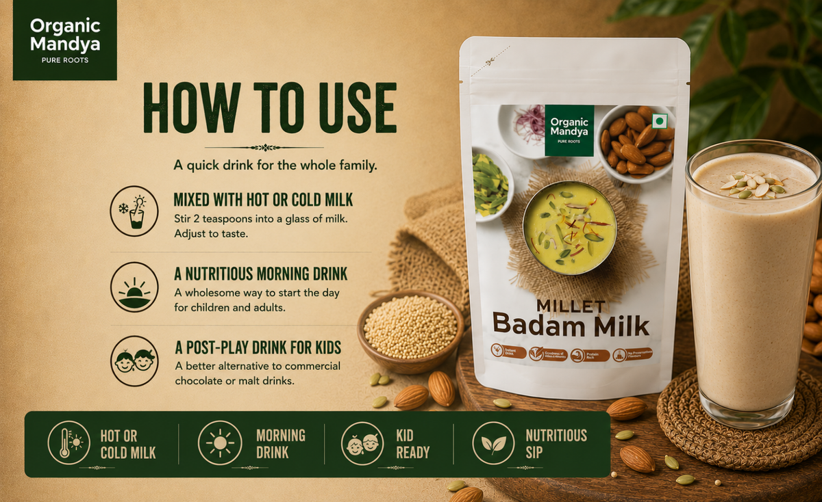 usage - millet - badam - milk