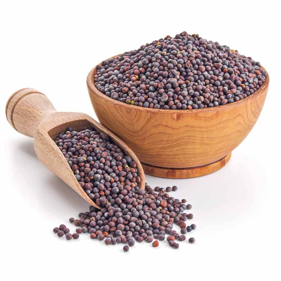 Mustard seeds packed in a sack.
