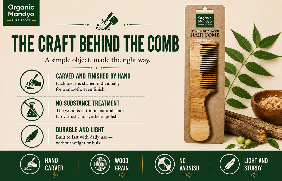 Hand carved premium neem wood comb