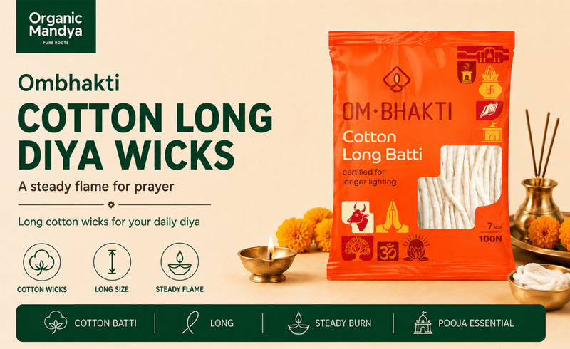 Ombhakti Cotton Wicks for Diya – Long Cotton Batti 7 (100N)