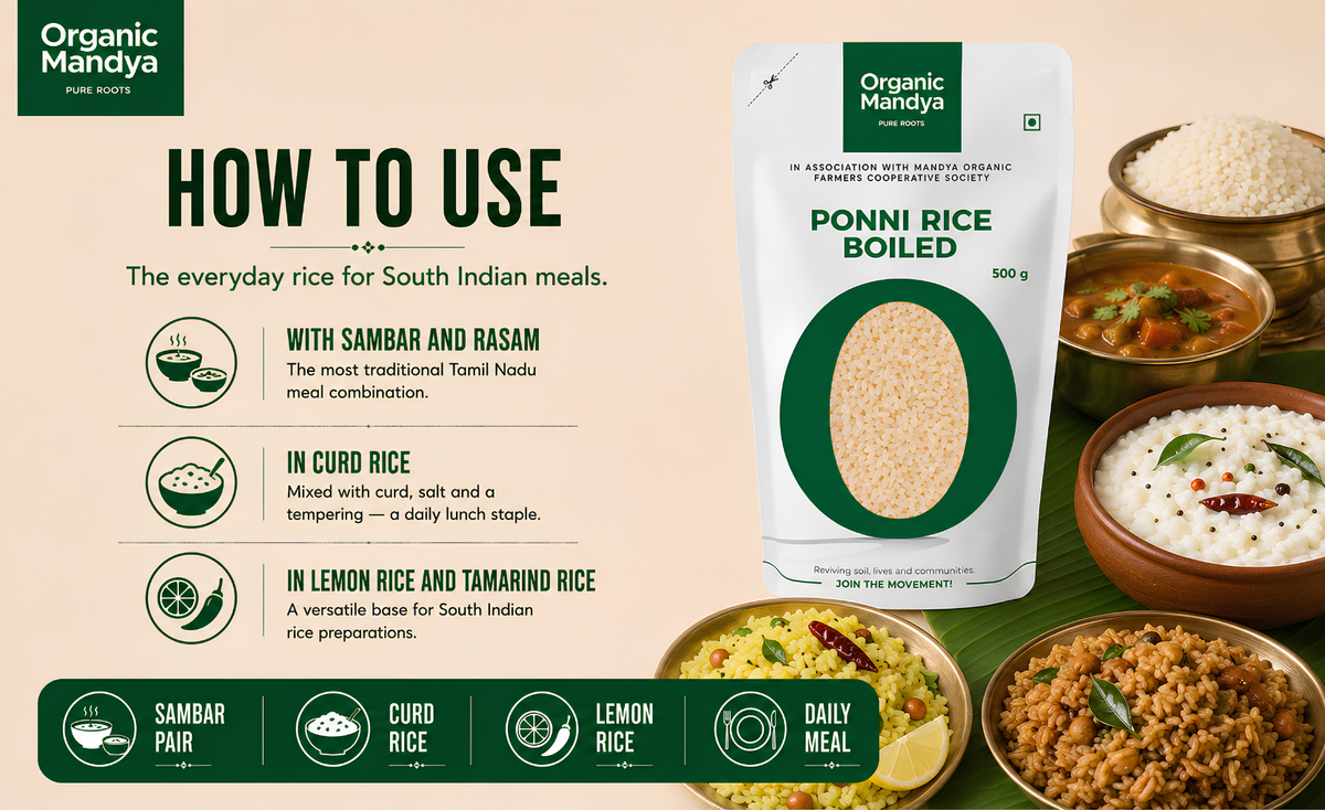 usage - ponni - rice - boiled