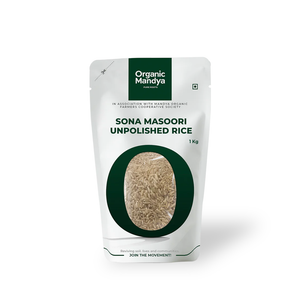 Sona Masoori Unpolished Rice 1kg Front-Organic Mandya