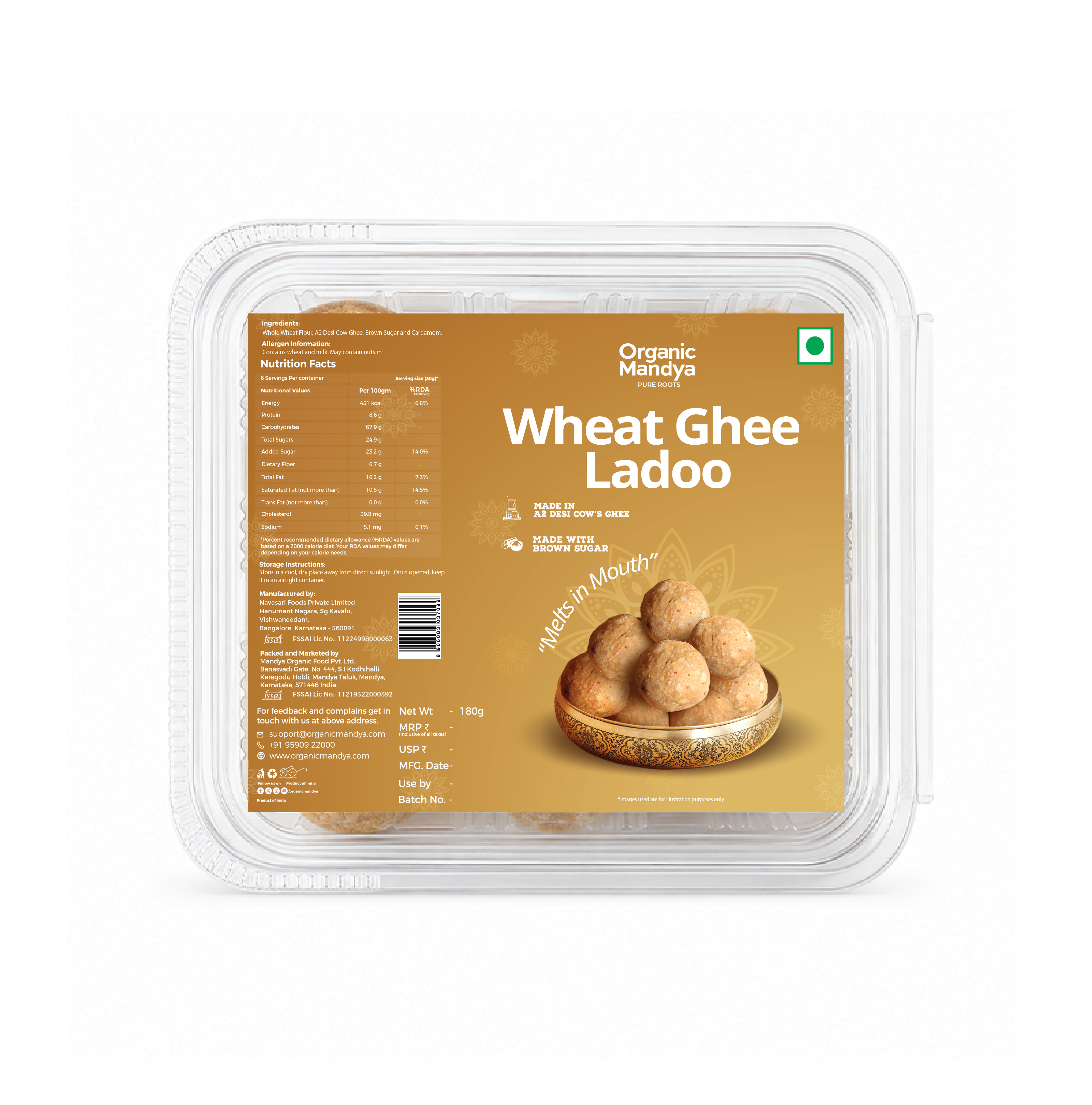 Wheat Ghee Ladoo with Brown Sugar | A2 Desi Cow Ghee, Roasted Wheat (180G)
