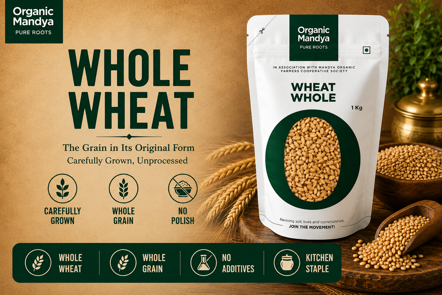 Organic Mandya whole wheat grain 1 kg pack
