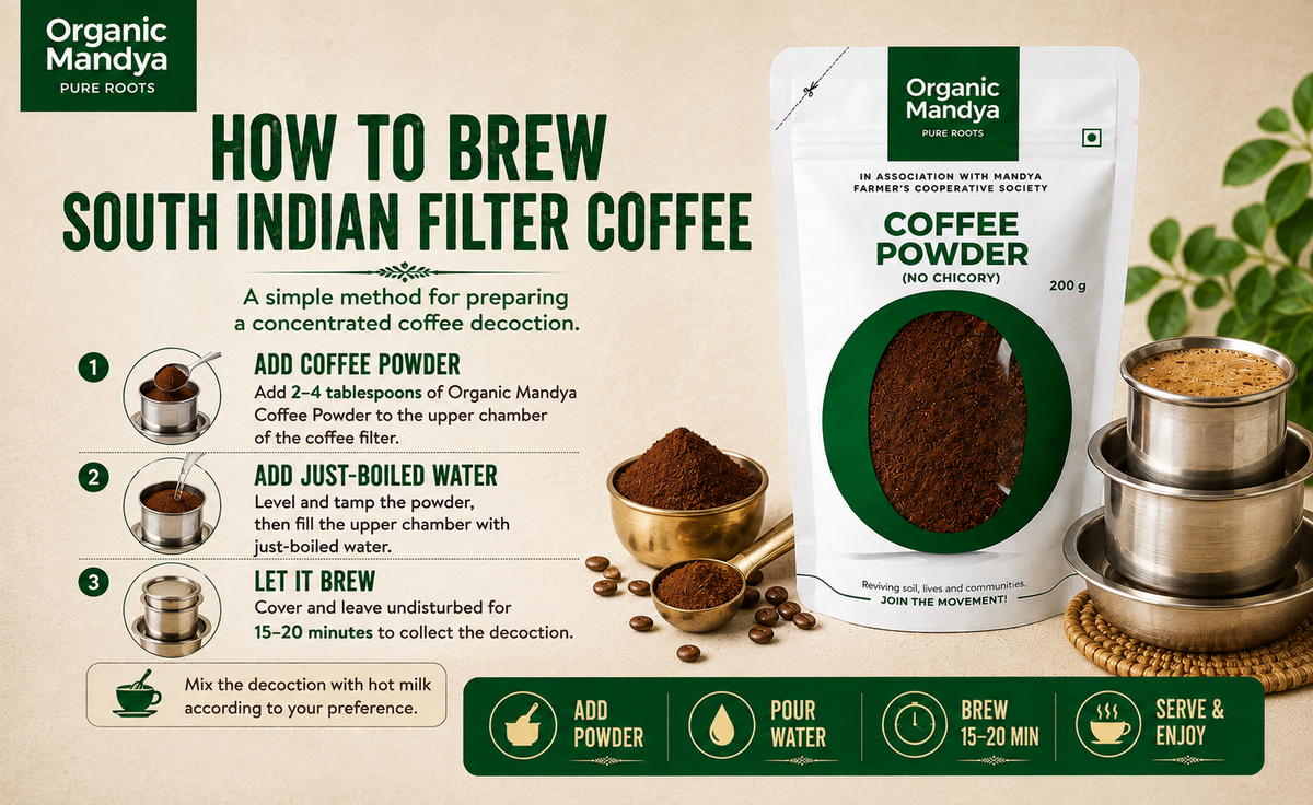 How to brew Organic Mandya Coffee Powder using a South Indian filter coffee maker