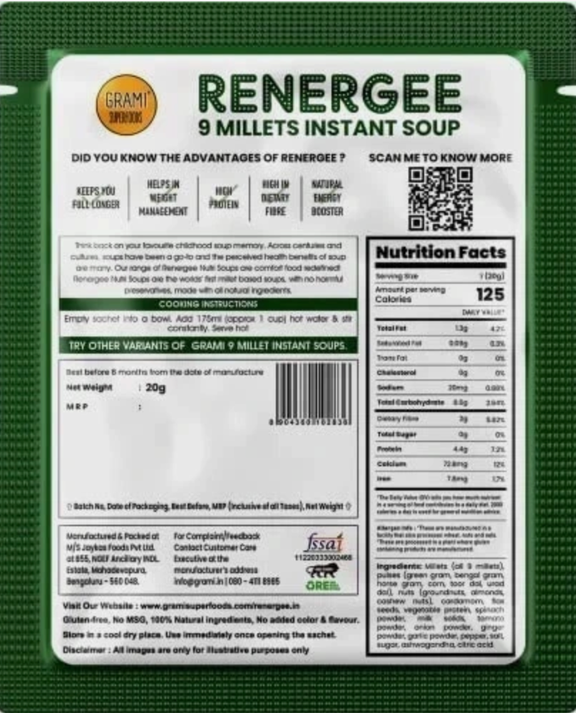 Grami Renergee 9 Millet Spinach Soup 20g