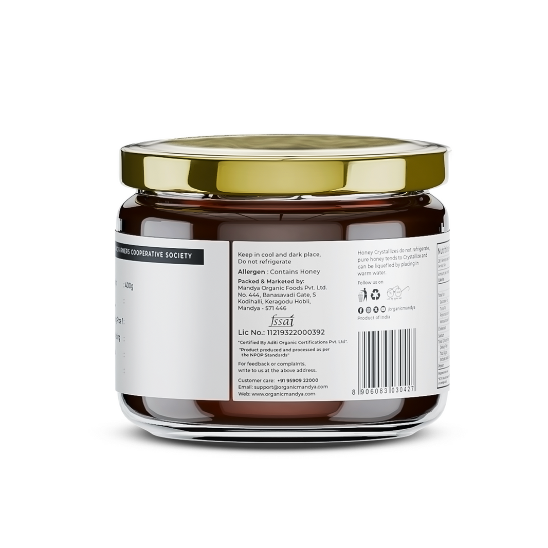 Organic honey 400g back