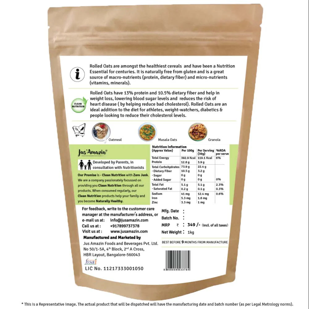 Jus Amazin High Protein Rolled Oats 1kg Pack