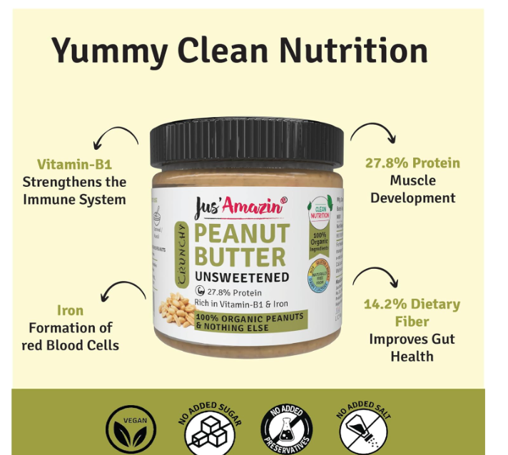 Crunchy Organic Peanut Butter Unsweetened 200g
