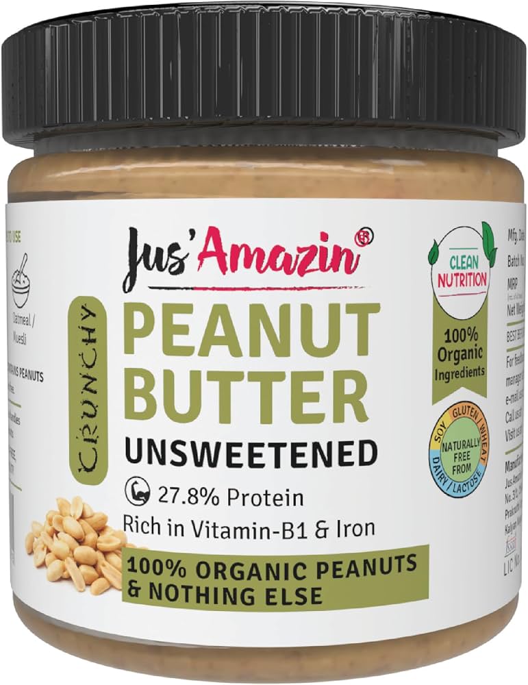 Crunchy Organic Peanut Butter Unsweetened 200g by JusAmazin | Natural Peanut Spread