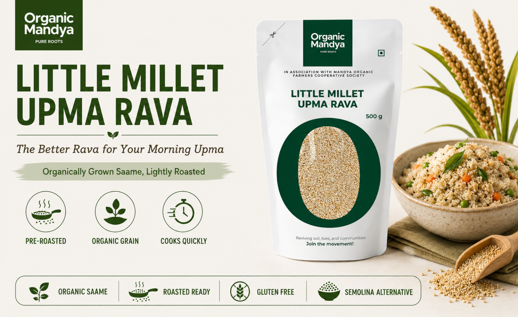 Organic - little - millet - upma - rava