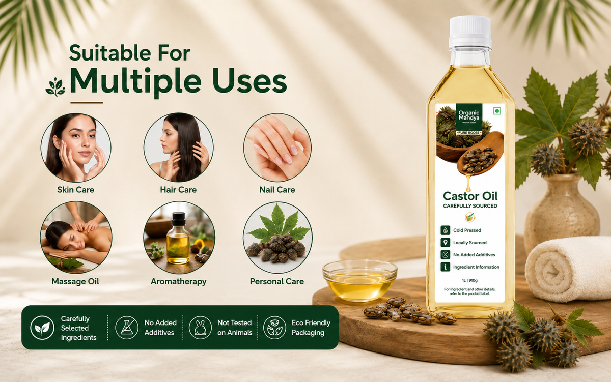 Golden castor oil with seeds
